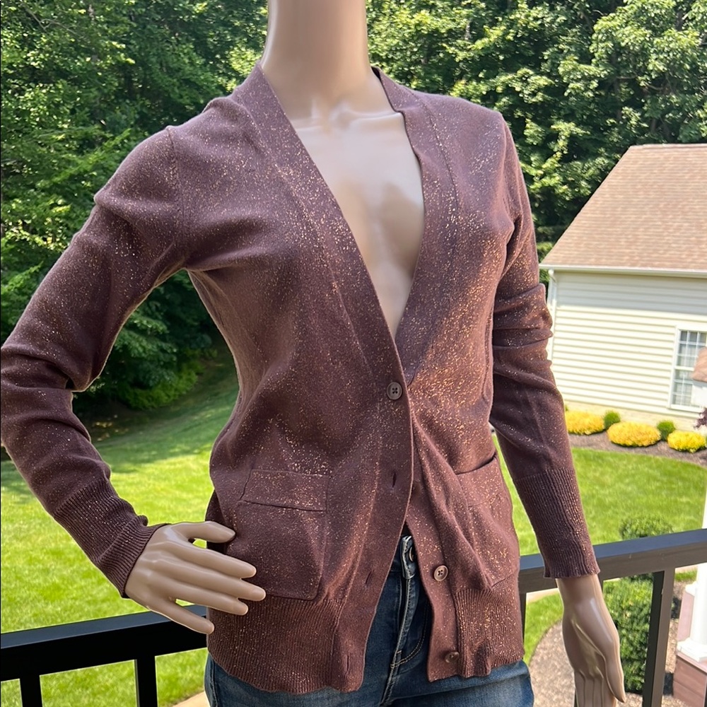 LOFT Brown/gold flecks Knit Cardigan Sweater S XS - Picture 1 of 9